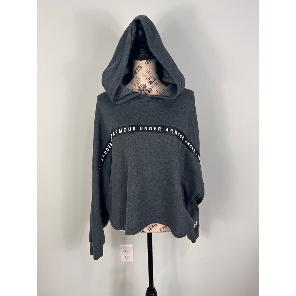 Under Armour Women's Taped Cropped Fleece Gray Hoodie - Picture 3 of 11
